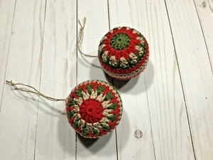 Crochet Ball Ornament/Bauble ~ Set of 2-Red, Green and Tan - Picture 1 of 2