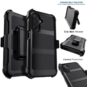 For Samsung Galaxy A26 5G Hybrid Hard Case Phone Cover / Belt Clip Stand Black - Picture 1 of 24