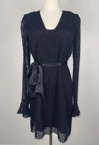 Diane Von Furstenberg Sz 4 Hazina Crochet Dress Black Cotton Silk Bell Sleeve - Picture 1 of 16