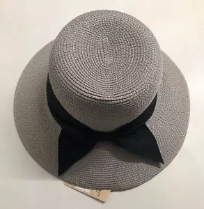 Beach Black Bow Church Packable Cloche Paper Straw Floppy Women's Sun Hat SPF50 - Picture 1 of 29