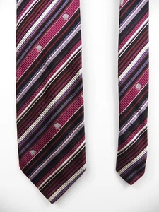 VERSACE MENS 100% SILK TIE WINE RED PURPLE STRIPE MEDUSA HEAD LOGO MADE IN ITALY - Picture 1 of 9