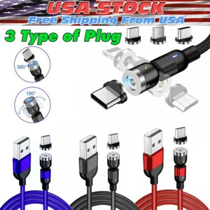 540° Rotate Magnetic Charger Cable Phone Fast Charging with Type C Micro USB IOS - Picture 1 of 23