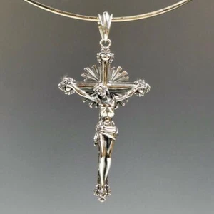 Unique Solid 925 Sterling Silver Jesus Cross Pendant Men Unisex Great Details - Picture 1 of 8