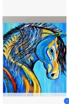  Horse Blue Abstract Ready To Hang Framed Canvas Wall Art 11.8"H by 15.7 "L - Image 1 of 4