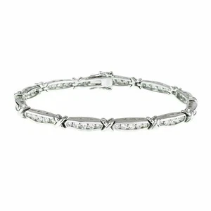 3.6CT Round Simulated Diamond X Link Tennis Bracelet 8" White Gold Plated Silver - Picture 1 of 10