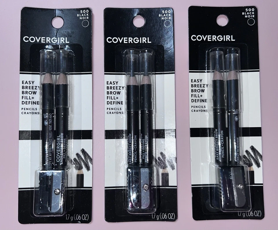 CoverGirl #500 Black Noir Brow Pencil Crayons 3 Packs NEW - Image 1 of 4
