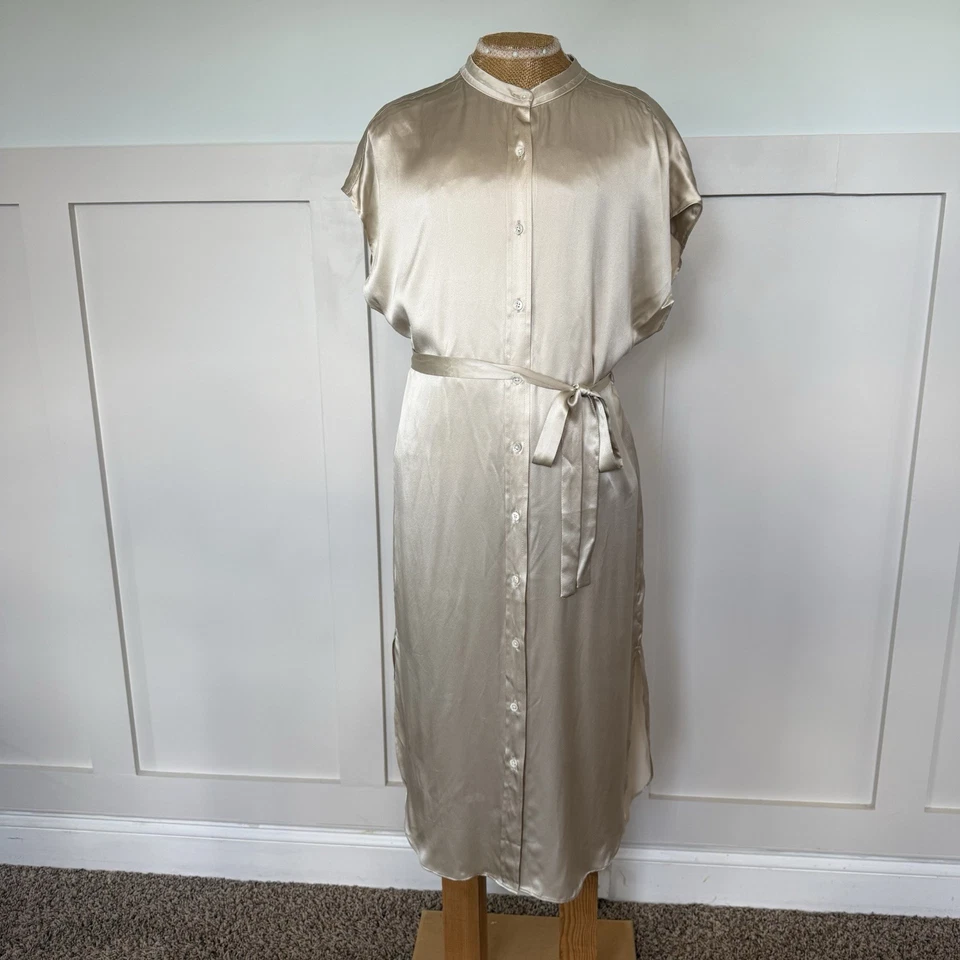 Banana Republic Dress Women Med Gold Serenade 100% Silk Shirtdress Midi Belted - Image 1 of 4