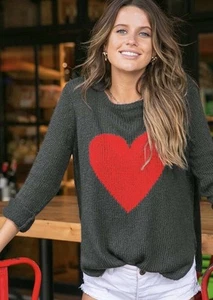 Wooden Ships NWT Gray Mohair Wool Gray Lightweight Red Heart Knit Sweater M/L - Picture 1 of 7