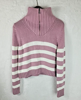 Kule The Matey Pink White Stripe  Chunky Knit Cotton Sweater Size Large - Image 1 of 4