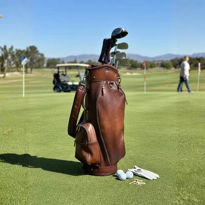 Bolsa de golf de cuero hecha a mano de grano completo de cuero de vaca divisor de 5 vías Foto 1 de 4