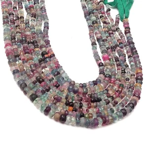 Natural Multi Fluorite Gemstone Beads 13 Inch Strand 5-6  MM Faceted Rondelle - Picture 1 of 9