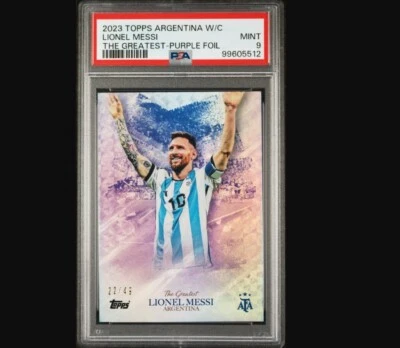 LIONEL MESSI THE GREATEST PURPLE FOIL TOPPS ARGENTINA WORLD CHAMPIONS 2023 PSA 9 - Bild 1 von 2