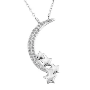 Crystal crescent moon star sterling silver necklace - Picture 1 of 2