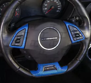 2016-2022 Camaro Blue Carbon Fiber Full Steering Wheel Decal kit- Chevy cover - Foto 1 di 4