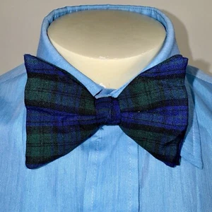 Vintage Ormond Bow Tie Mens Clip On Necktie Tartan Plaid Floppy Wool Prom 60s - Picture 1 of 14
