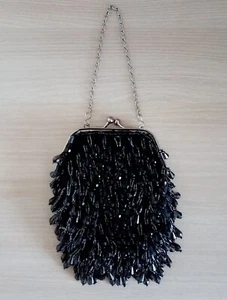 Black Beaded M&S Hand Held Bag New - Picture 1 of 6