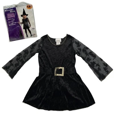 Vintage 90s Adorable Witch Costume Dress Hat Choker Black Velvet Girls Small 6-8 - Image 1 of 4