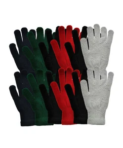 Pack of 12 Men's Multicolored Magic Warm Winter Knitted Stretch Gloves - Picture 1 of 1