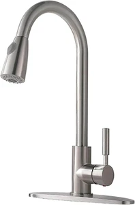 Brushed Nickel Kitchen Sink Faucet Sink Faucet Pull Down with Deck Plate - Picture 1 of 9