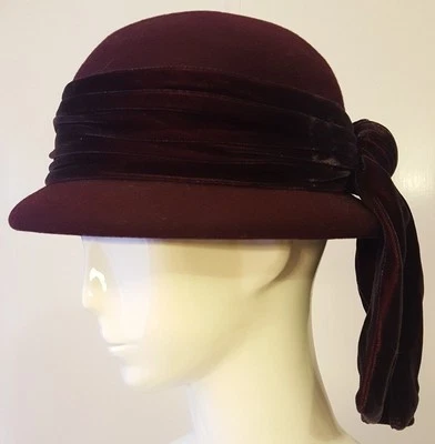 ERIC JAVITS, Burgundy, 100% Wool, Derby Hat with Velour Bow (Medium) - Image 1 of 4