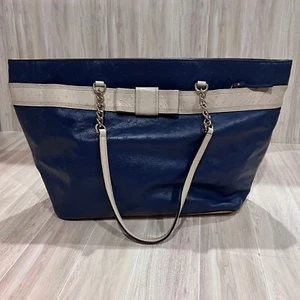 Kate Spade Navy and Cream Tote Bag Ostrich Print Satchel Chain Shoulder Bag - Bild 1 von 17