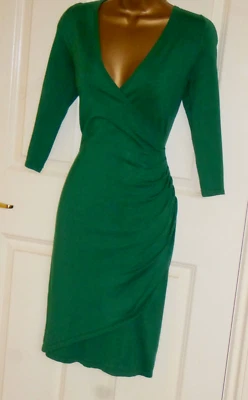 Phase Eight green stretchy fine knit knitted warm smart jumper wrap dress sz 14 - Image 1 of 3