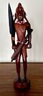 Vtg Wooden Carving of East African Maasai Kenyan With Weapons 10.5” On .5” Stand