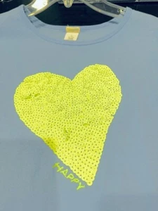 CrewCuts (J.Crew) childrens periwinkle t-shirt w chartreusee senquin heart, sz14 - Picture 1 of 3