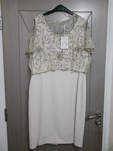 Damen Gina Bacconi Etuikleid Perlen Overlay Krepp Größe 22 Buttercreme Hochzeit - Bild 1 von 18