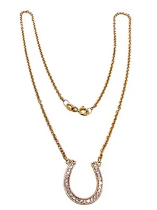 .25 Ct Natural Diamond 14k Yellow Gold Horseshoe Necklace 4 Grams 16" - Picture 1 of 11