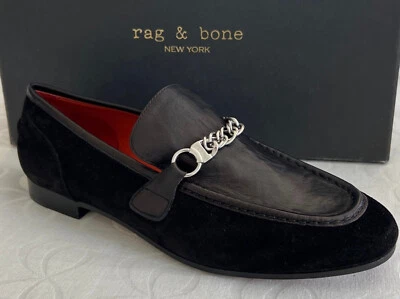 Mocassim Rag & Bone NY preto camurça + couro corrente acento UE 36,5 / 6,5 EUA - Imagem 1 de 4