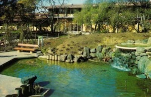 Postal vintage MOUNTAIN VIEW, CA Pioneer Park centro cívico biblioteca de la ciudad años 60 - Imagen 1 de 2