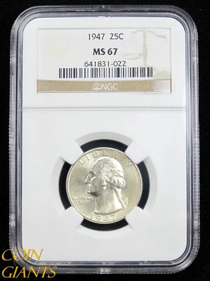 1947 Washington Quarter Dollar NGC MS 67 GEM BU Uncirculated 25c High Grade - Image 1 of 4