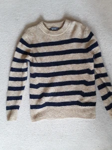 Mos Mosh navy and camel alpaca & wool stripey jumper - size L - Picture 1 of 2
