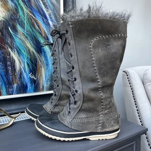 Botas Sorel Cate The Great impermeables de cuero con cordones forradas de piel gris Reino Unido 6,5 - Imagen 1 de 12