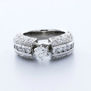 Diamantes naturales certificados de corte redondo E-SI1 de 2,95 quilates 950 plat. Anillo de compromiso - Imagen 1 de 10