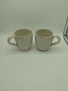 Set Of 2 Pier 1 One Hand painted Earthenware Coffee Mugs Toscana Ivory Italy - Picture 1 of 11