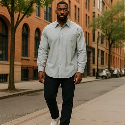 Camisa de vestir a rayas azules ajustada con flecha XL 17,5 32/33 Indonesia sin arrugas Foto 1 de 4