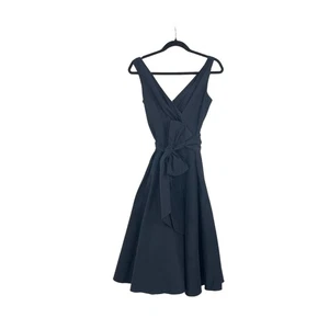 Max & Cleo Women's Navy Blue Draped Tie-Waist V-Neck A-Line Midi Dress Size 6 - Picture 1 of 12