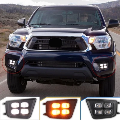 2Pcs DRL LED Daytime Running Fog Lights with Turn Signal For Toyota Tacoma 12-15 - Image 1 of 4