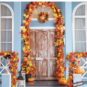 13.2 Ft 40 LED Maple Leaf Lights Garland Fall Halloween Decor Berries Pine Cones - Picture 1 of 4