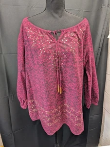 Gloria Vanderbilt Women's 1X Boho Peasant Tunic Top Blouse Beaded Tassles. - Picture 1 of 13