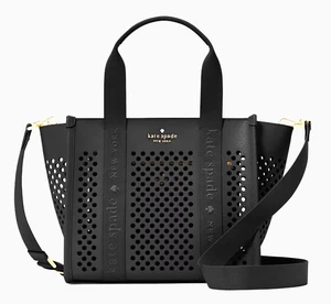 New Kate Spade Kip Perforated Leather Small Tote Black - Picture 1 of 5