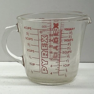 Vintage Pyrex "D" Griff 4 Tasse 1 Quart roter Schriftzug Glas Messbecher #532 - Bild 1 von 6