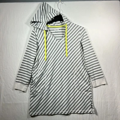 Pulôver com capuz listrado DKNY feminino tamanho G cinza branco - Imagem 1 de 4