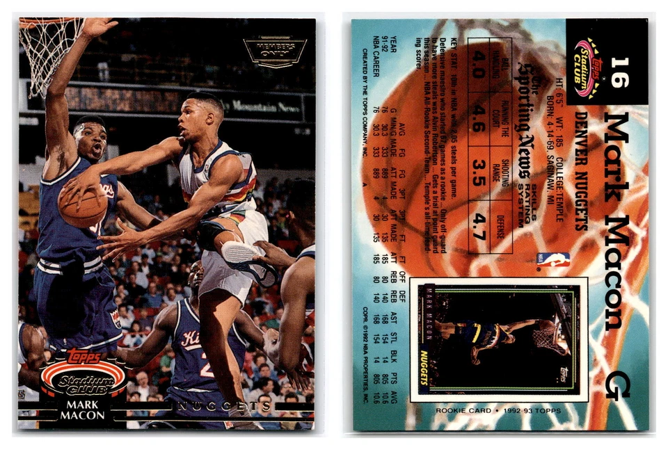 1992-93 Stadium Club Members Only #16 Mark Macon - Denver Nuggets - Image 1 of 1