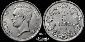 BÉLGICA, Alberto I, 5 francos 1931, Des Belges, aUNC - Imagen 1 de 4