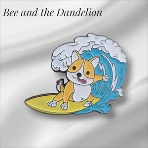 Dog Riding A Surfboard Enamel Pin Badge - Picture 1 of 7