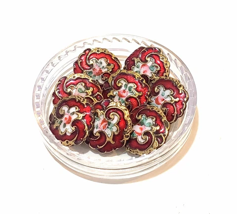 ONE Red Antique Enamel Button...3/8" Cover