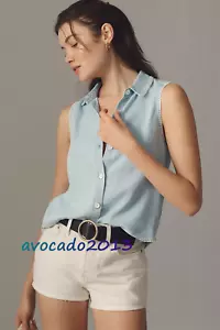 Cloth & Stone Damen Sommer Denim leichte ärmellose Decke-Stitch Bluse M/L - Bild 1 von 16